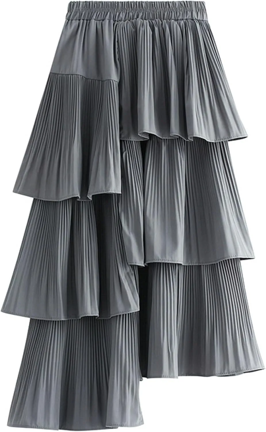 Womens High Waisted A Line Skirt Casual Ruffle Asymmetrical Hem Pleated Layered Skirts