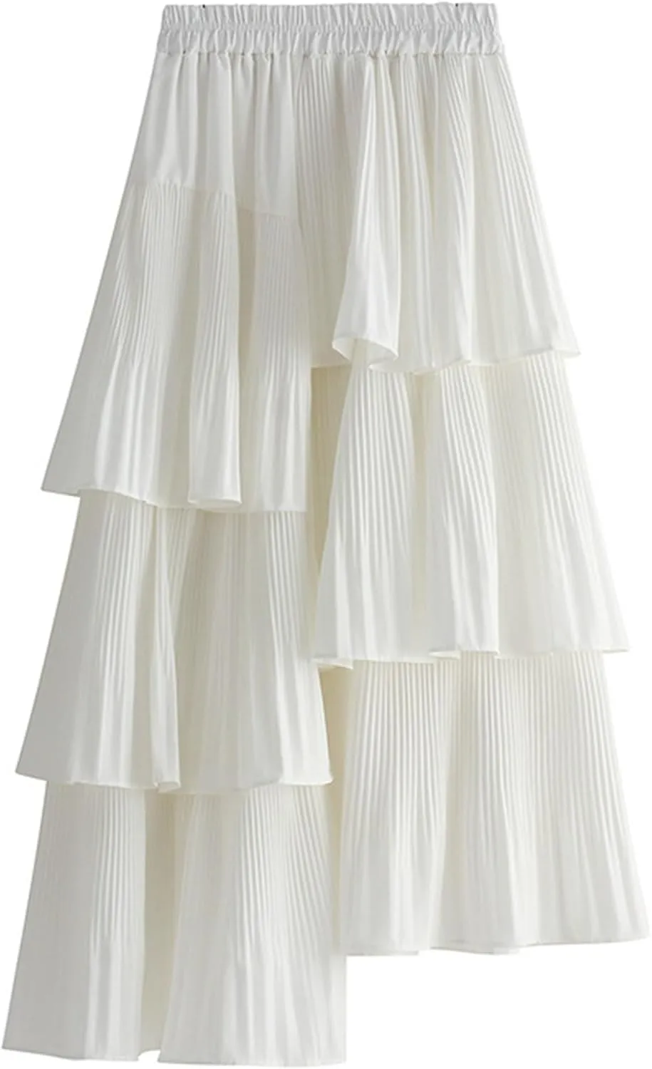 Womens High Waisted A Line Skirt Casual Ruffle Asymmetrical Hem Pleated Layered Skirts