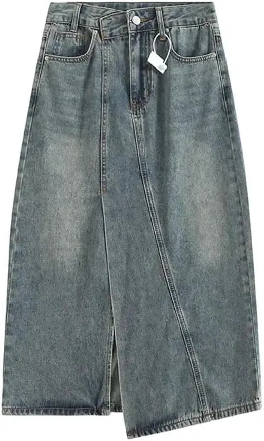 Women's High Waisted Denim Elegant Design Side Slit Style Skirt