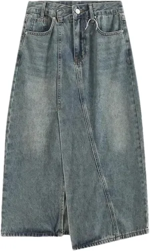Women's High Waisted Denim Elegant Design Side Slit Style Skirt