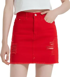 Womens High Waisted Red Denim Skirts Jean Skirt Mini Skirt