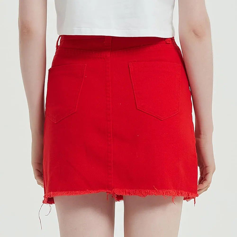 Womens High Waisted Red Denim Skirts Jean Skirt Mini Skirt