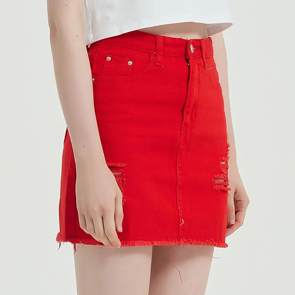 Womens High Waisted Red Denim Skirts Jean Skirt Mini Skirt