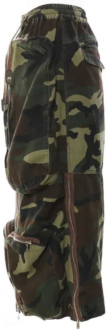Women's High Waisted Y2K Cargo Skirt Trendy High Split Camouflage Casual Maxi Long Skirts with Pockets