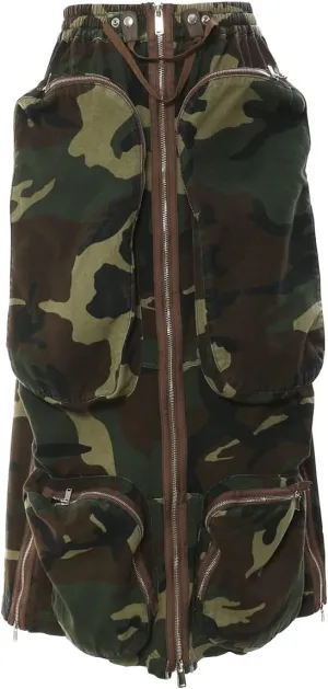 Women's High Waisted Y2K Cargo Skirt Trendy High Split Camouflage Casual Maxi Long Skirts with Pockets