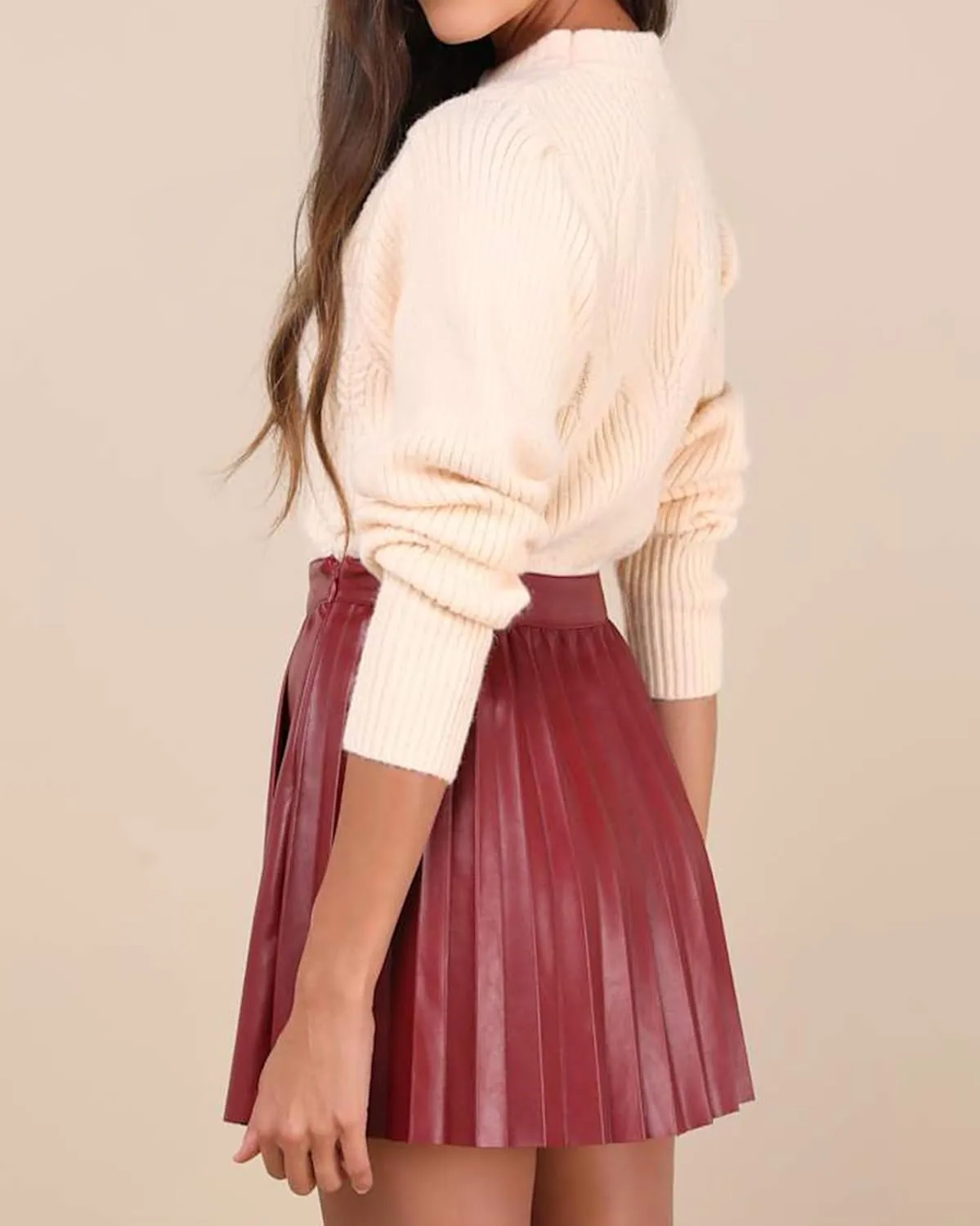 Women's Leather Pleated Skirt Flared High Waist Mini Skater Skirts Y2K Party Club Skirt