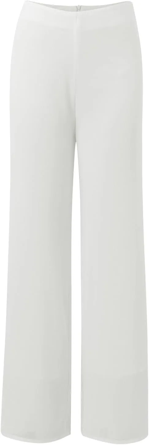 Women's Lightweight Chiffon Straight Suit Pants High Elastic Waist Flowing Trousers Flared Wide Leg Wedding Culottes