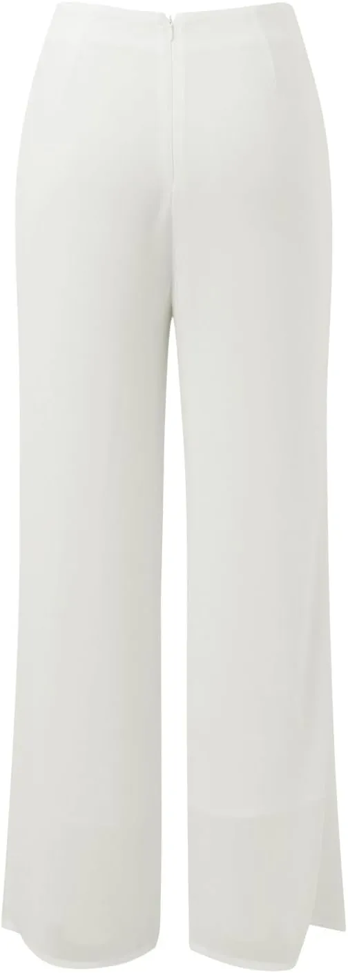 Women's Lightweight Chiffon Straight Suit Pants High Elastic Waist Flowing Trousers Flared Wide Leg Wedding Culottes