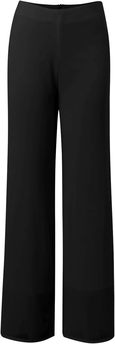 Women's Lightweight Chiffon Straight Suit Pants High Elastic Waist Flowing Trousers Flared Wide Leg Wedding Culottes