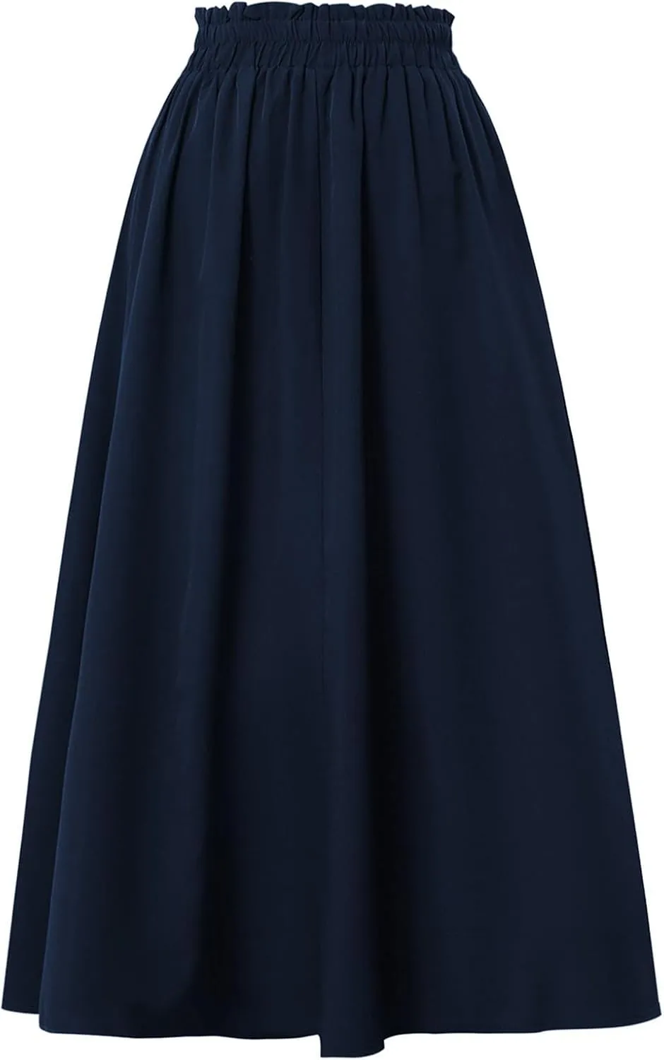 Womens Linen Mid Length Skirt Summer Drawstring High Waisted Skirt Pleated A Line Knee Length Skirts with Pockets