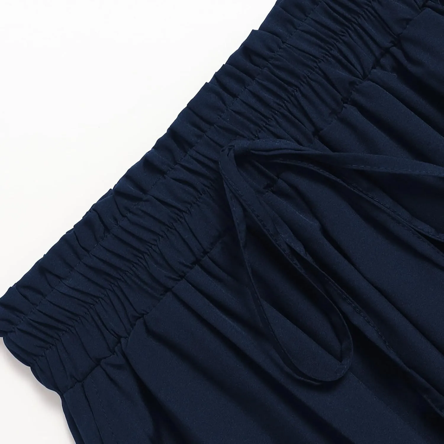 Womens Linen Mid Length Skirt Summer Drawstring High Waisted Skirt Pleated A Line Knee Length Skirts with Pockets