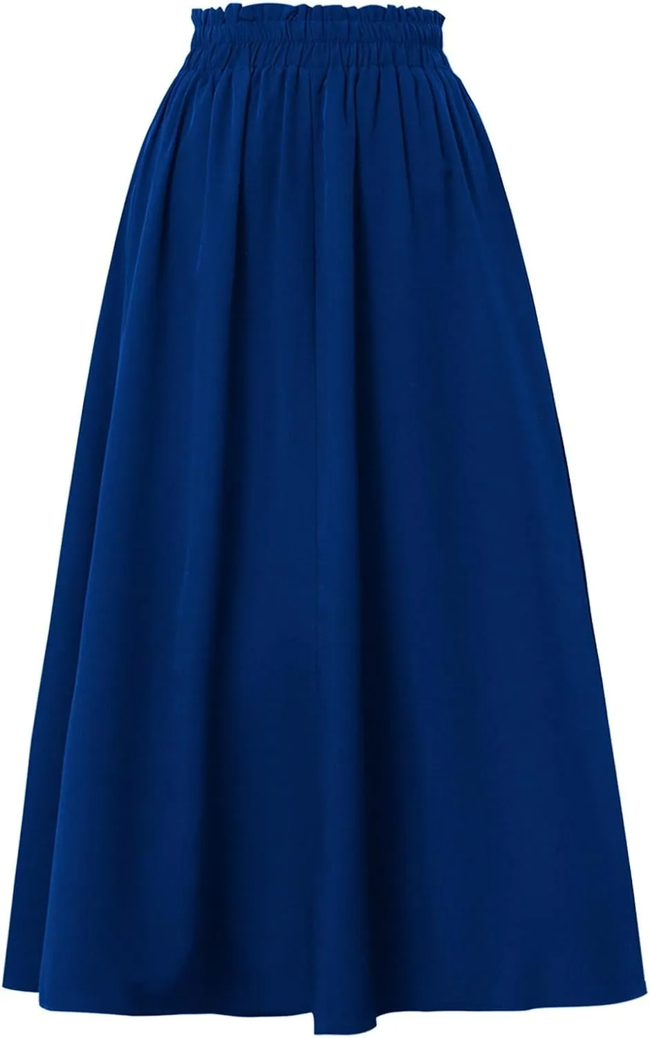 Womens Linen Mid Length Skirt Summer Drawstring High Waisted Skirt Pleated A Line Knee Length Skirts with Pockets