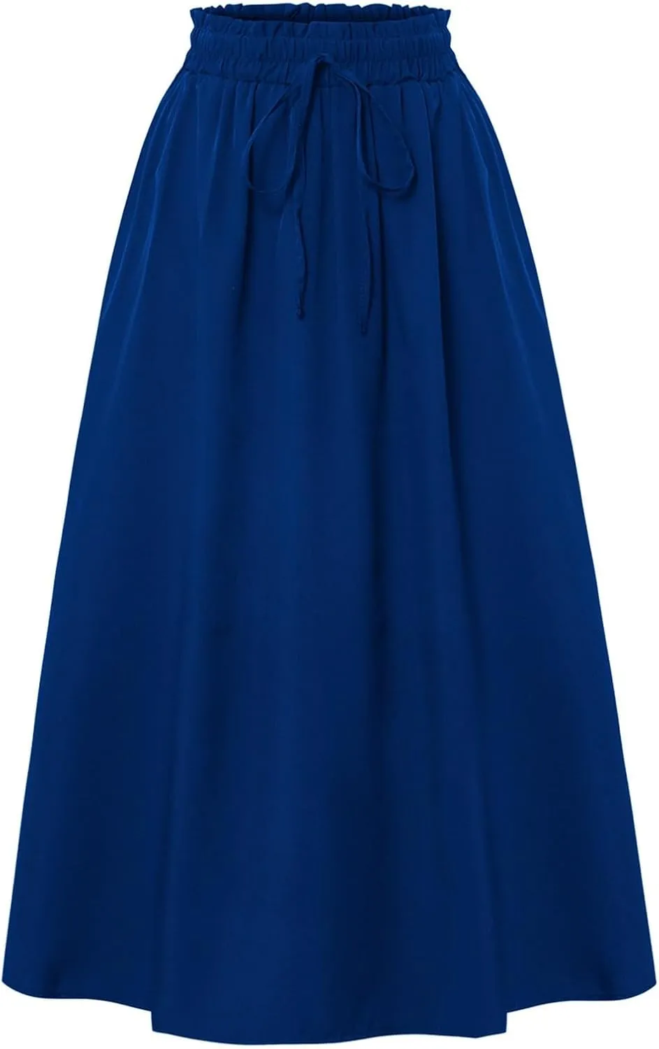 Womens Linen Mid Length Skirt Summer Drawstring High Waisted Skirt Pleated A Line Knee Length Skirts with Pockets