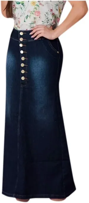 Womens Long Denim Skirt Retro A-Line Stretch Jean Skirt for Women High Waisted Casual Denim Maxi Skirt with Pockets
