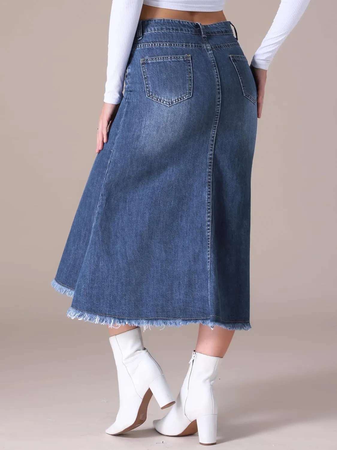 Women's Long Denim Skirts Summer High Waisted Split A-Line Fishtail Jean Skirt
