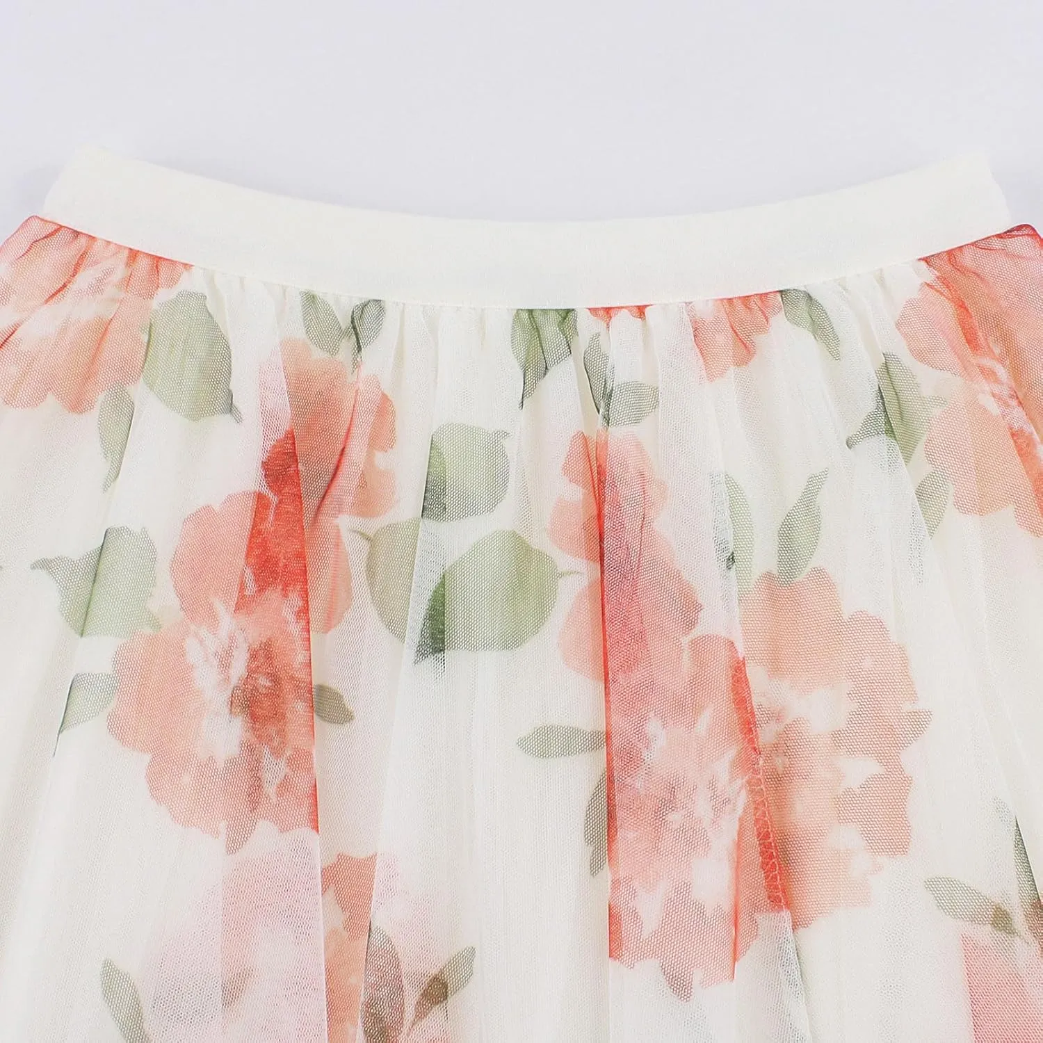 Women's Long Tulle Casual Skirts Boho Floral Printed Mesh Long Skirt Elastic High Waist A-Line Maxi Skirts for Women