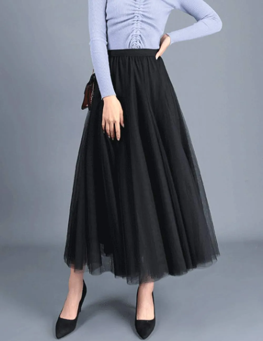 Women's Long Tulle Skirt Tutu Swing Skirts Pleated Maxi Petticoat High Elastic Waist Midi Skirt Flowing Big Hem Skirt