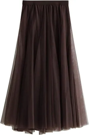 Women's Long Tulle Skirt Tutu Swing Skirts Pleated Maxi Petticoat High Elastic Waist Midi Skirt Flowing Big Hem Skirt