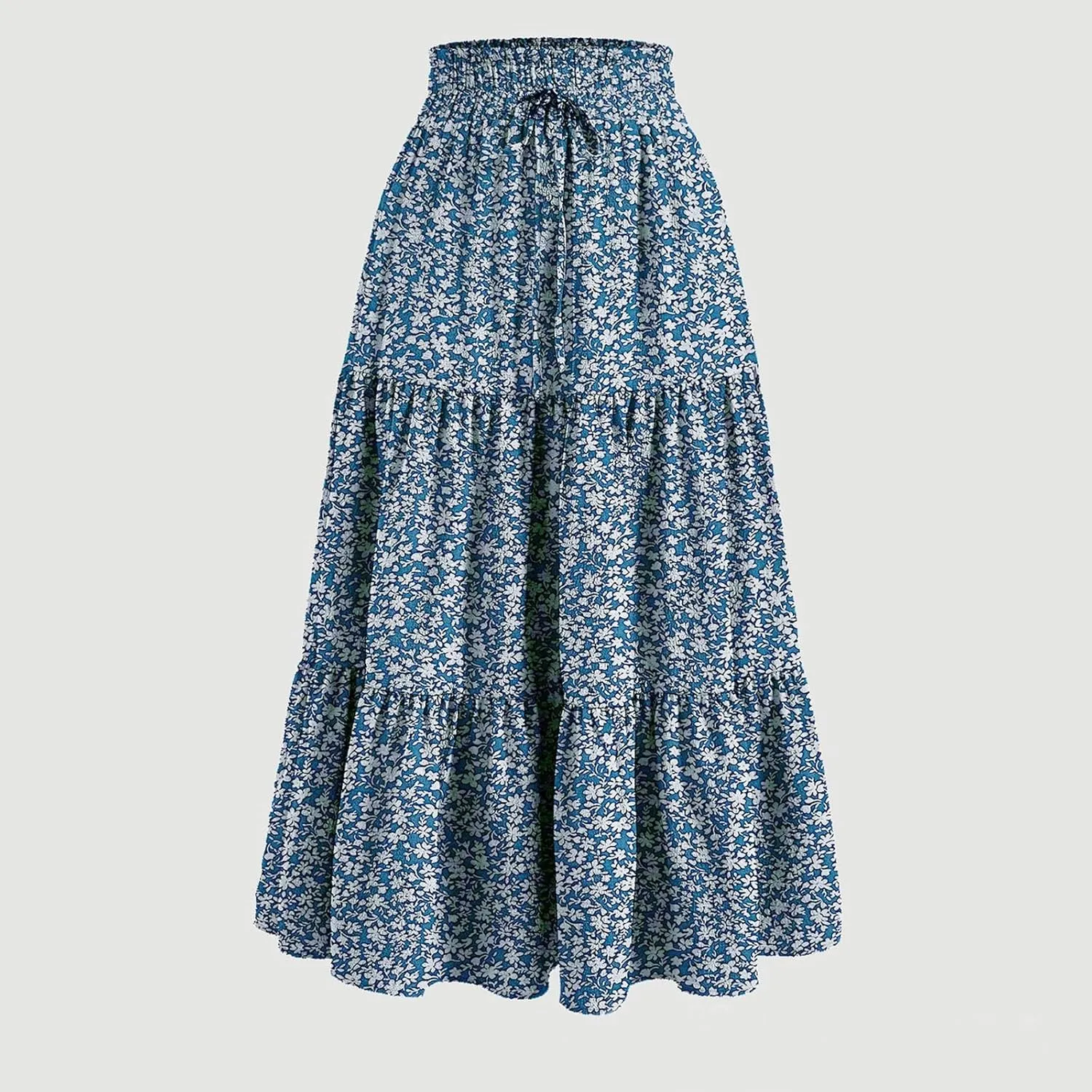 Women's Maxi Skirt 2025 Casual Loose Trendy Elastic Waist Floral Print Bohemian Sun A-Line Beach Skirts, S-XL