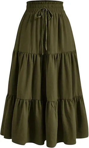 Women's Maxi Skirt 2025 Casual Loose Trendy Elastic Waist Floral Print Bohemian Sun A-Line Beach Skirts, S-XL