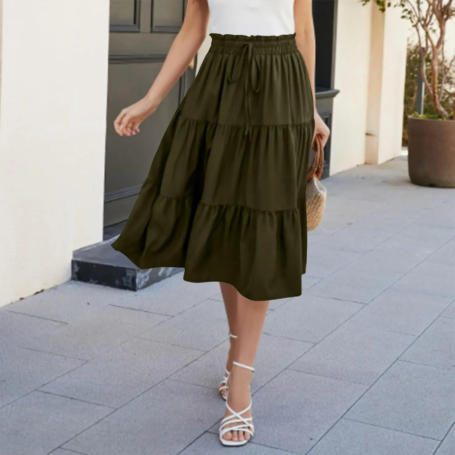 Women's Maxi Skirt 2025 Casual Loose Trendy Elastic Waist Floral Print Bohemian Sun A-Line Beach Skirts, S-XL