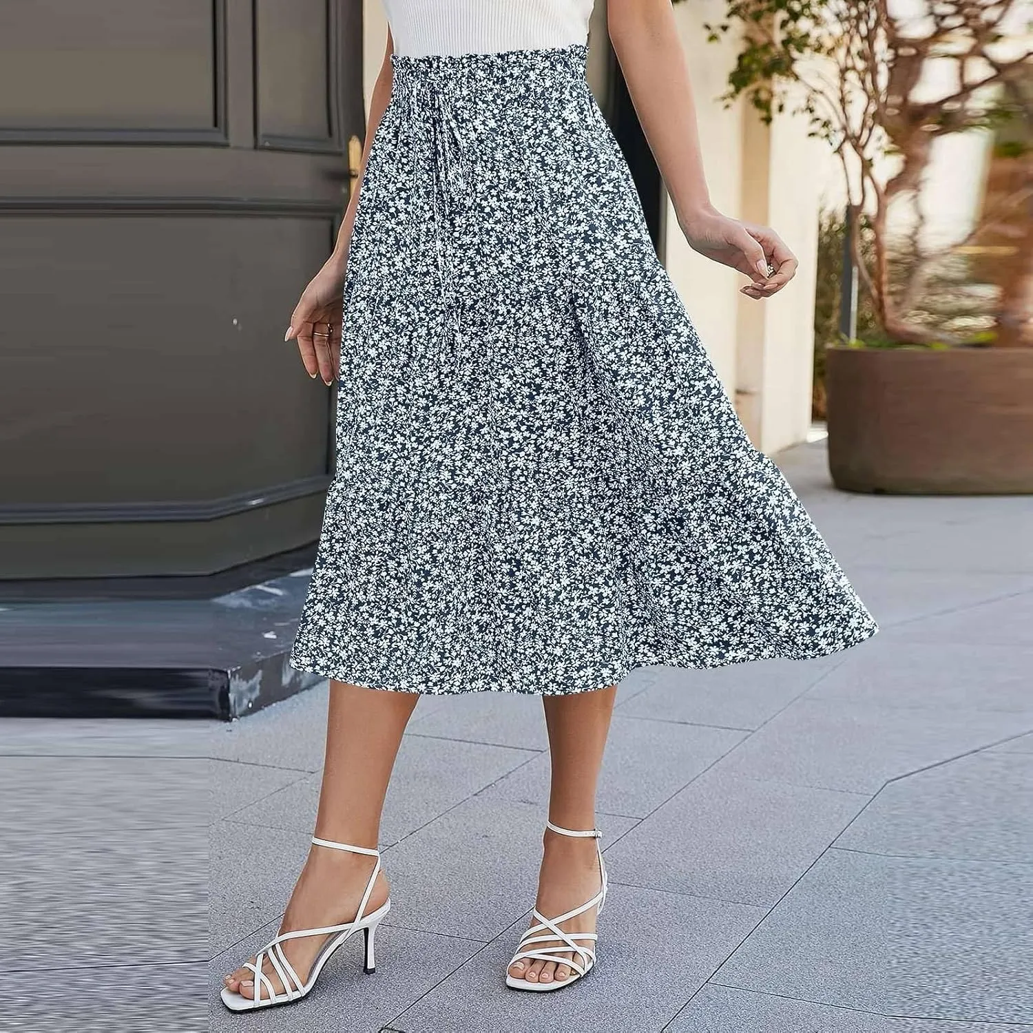 Women's Maxi Skirt 2025 Casual Loose Trendy Elastic Waist Floral Print Bohemian Sun A-Line Beach Skirts, S-XL