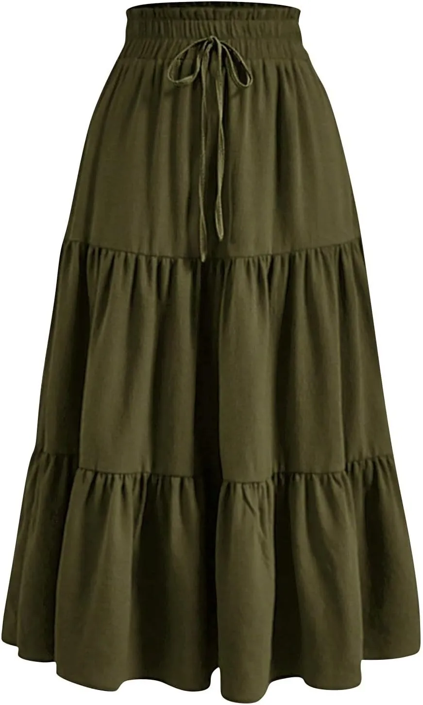 Women's Maxi Skirt 2025 Casual Loose Trendy Elastic Waist Floral Print Bohemian Sun A-Line Beach Skirts, S-XL