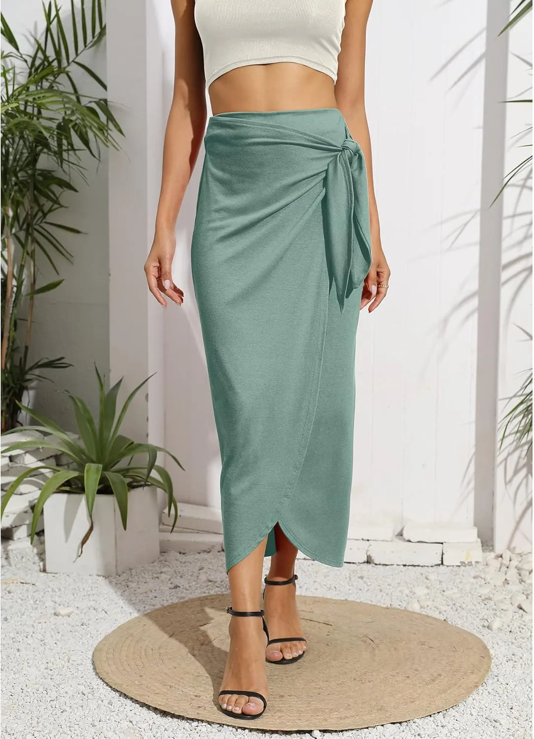 Womens Maxi Skirt High Waist Wrap Pencil Long Skirts for Women Slim Boho Draped Front Bodycon Dresses