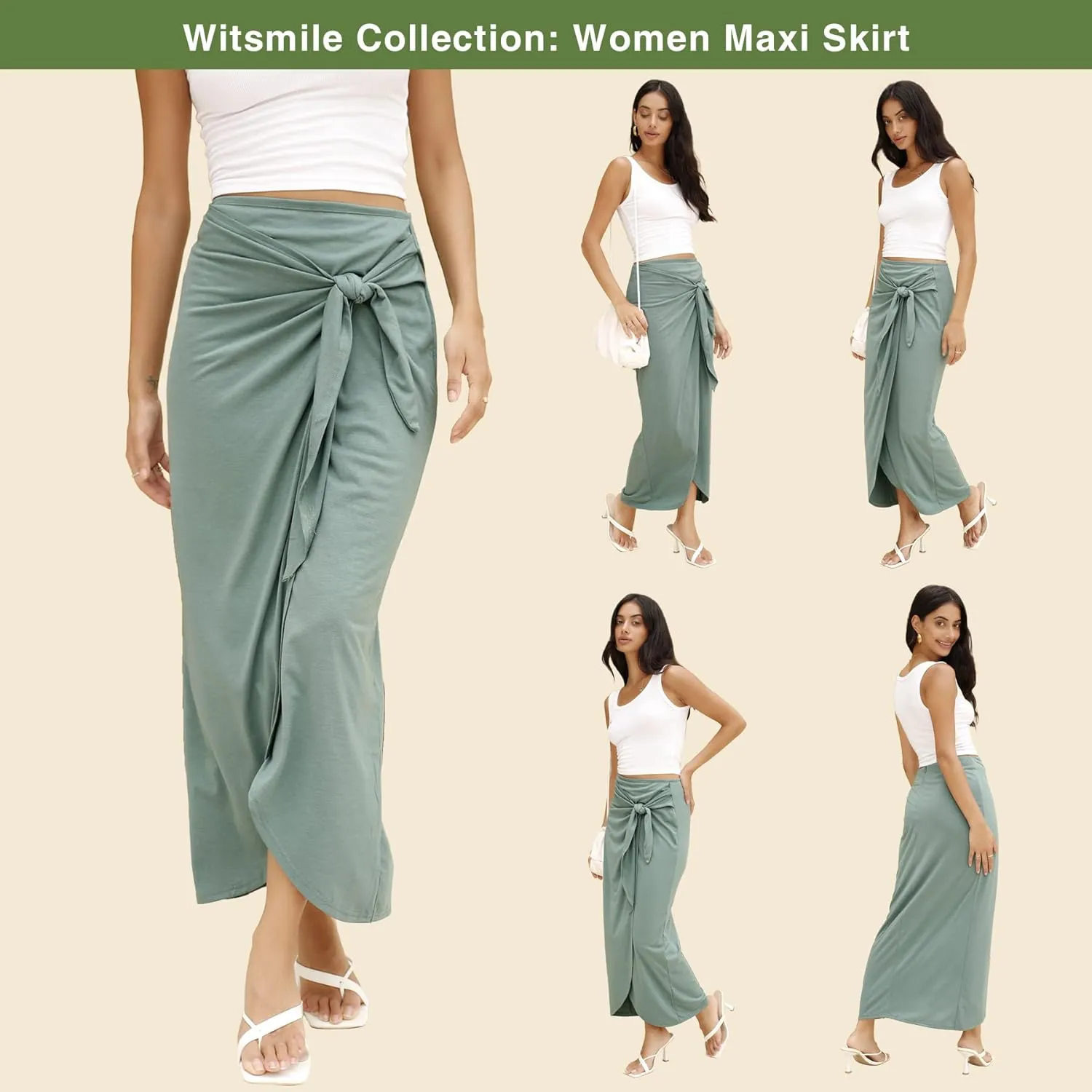 Womens Maxi Skirt High Waist Wrap Pencil Long Skirts for Women Slim Boho Draped Front Bodycon Dresses
