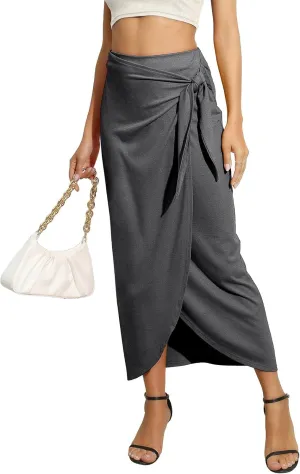 Womens Maxi Skirt High Waist Wrap Pencil Long Skirts for Women Slim Boho Draped Front Bodycon Dresses