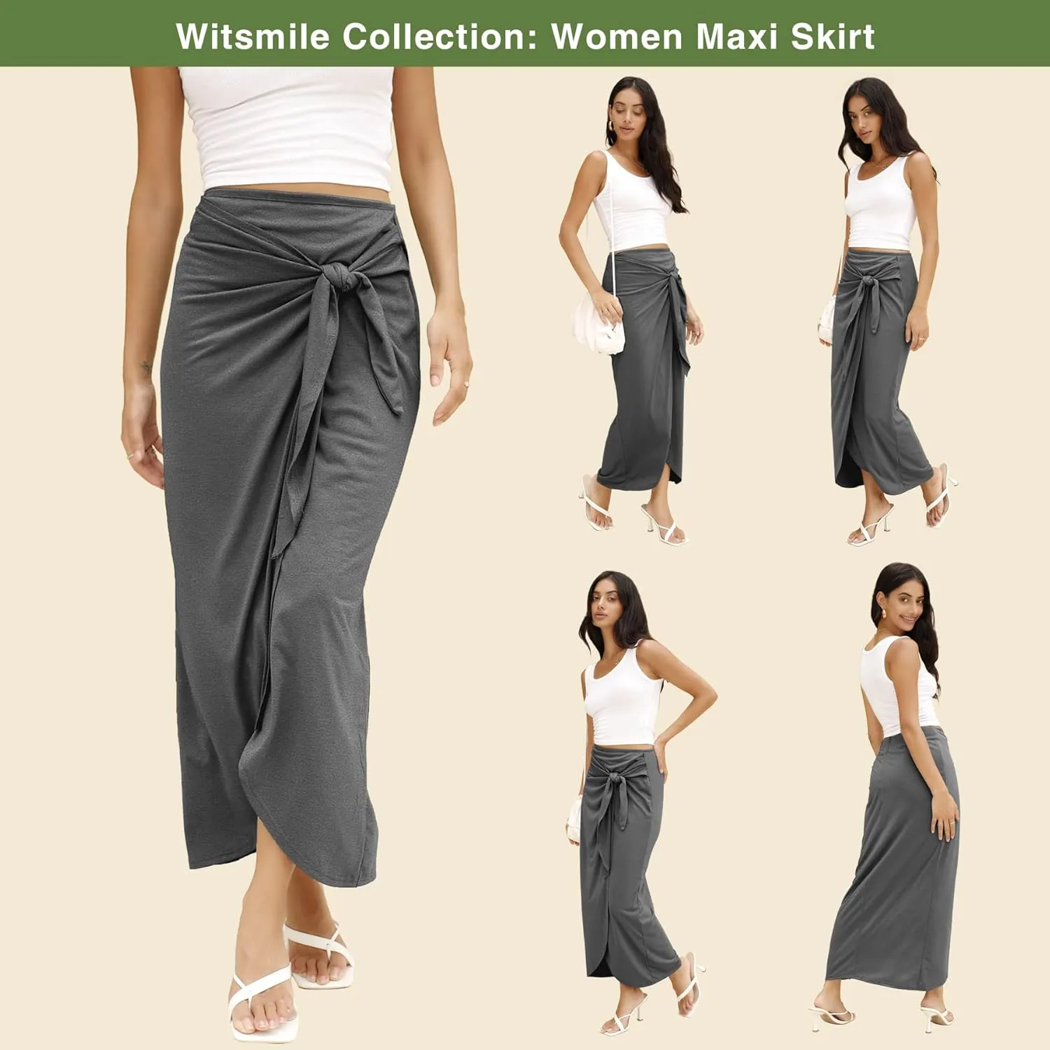 Womens Maxi Skirt High Waist Wrap Pencil Long Skirts for Women Slim Boho Draped Front Bodycon Dresses
