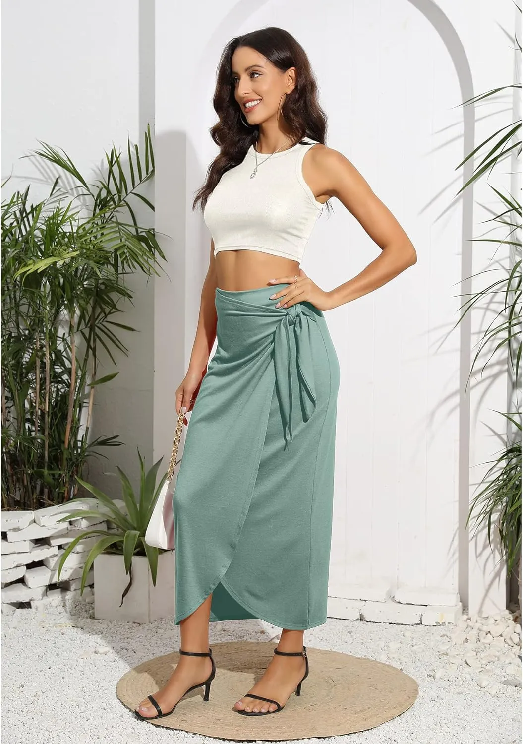 Womens Maxi Skirt High Waist Wrap Pencil Long Skirts for Women Slim Boho Draped Front Bodycon Dresses