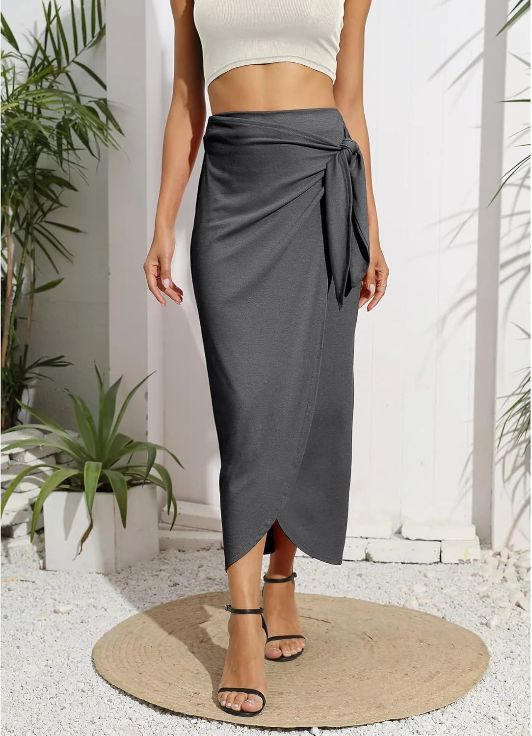 Womens Maxi Skirt High Waist Wrap Pencil Long Skirts for Women Slim Boho Draped Front Bodycon Dresses