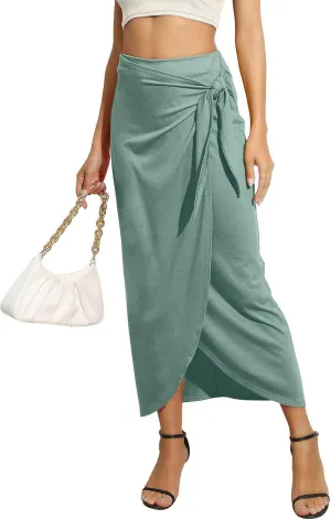 Womens Maxi Skirt High Waist Wrap Pencil Long Skirts for Women Slim Boho Draped Front Bodycon Dresses
