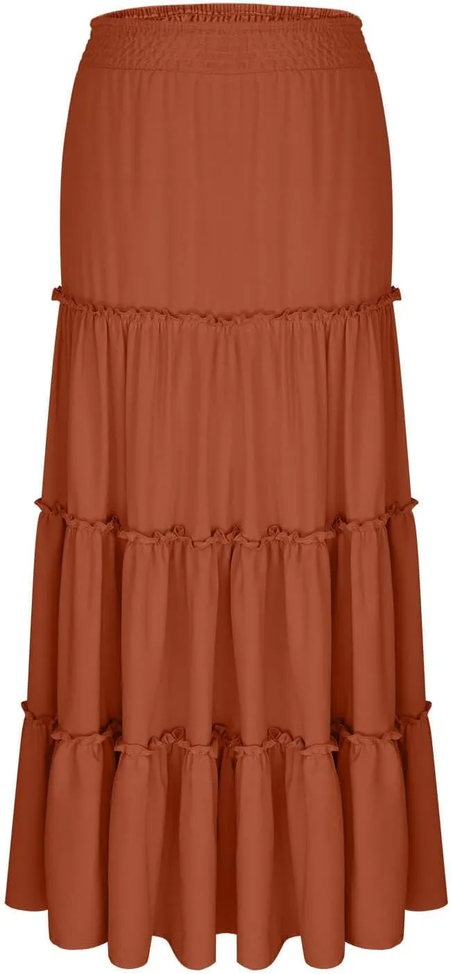 Womens Maxi Skirts Trendy Flowy Swing Tiered A-Line Long Skirt Summer Beach Swim Cover Up Vacation Travel Outfit 2025