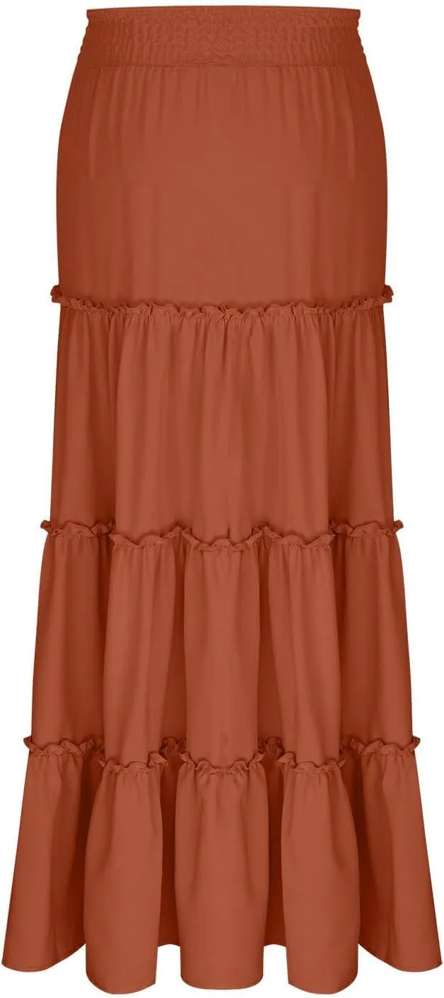 Womens Maxi Skirts Trendy Flowy Swing Tiered A-Line Long Skirt Summer Beach Swim Cover Up Vacation Travel Outfit 2025