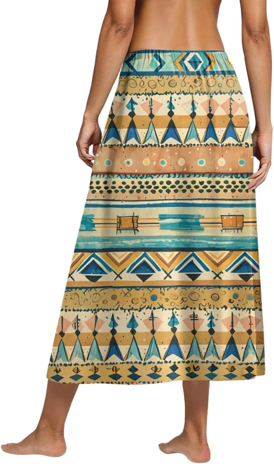 Women's Midi Boho Floral Skirts Trendy A Line Skirt Comfy Flowy High Elastic Waist Skorts with Pockets