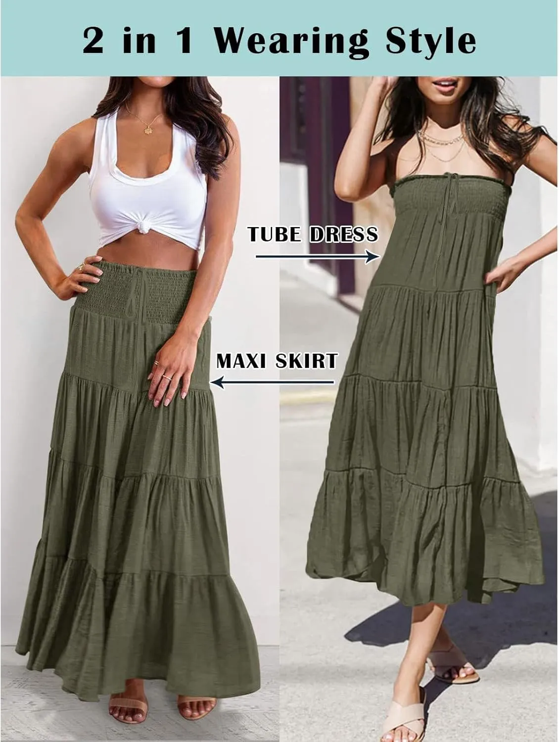 Women's Midi Skirt Summer Flowy High Waisted Casual Cotton Skirts 2025 Beach Holiday Casual Skirt