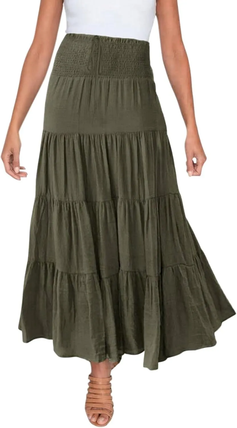 Women's Midi Skirt Summer Flowy High Waisted Casual Cotton Skirts 2025 Beach Holiday Casual Skirt