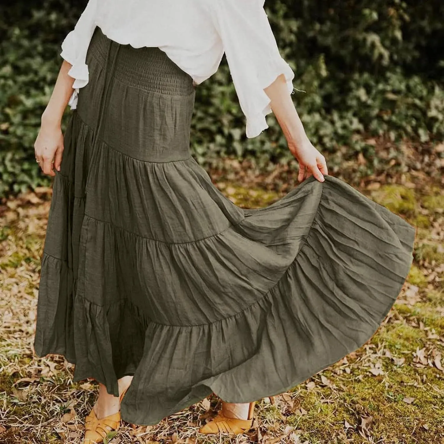 Women's Midi Skirt Summer Flowy High Waisted Casual Cotton Skirts 2025 Beach Holiday Casual Skirt