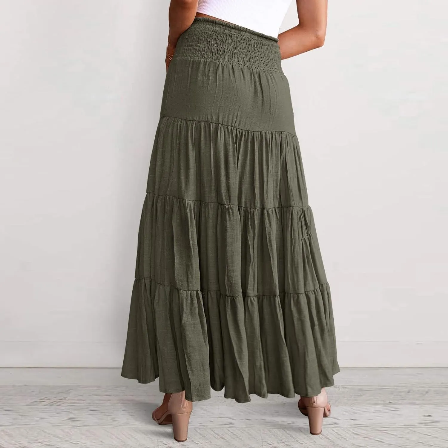 Women's Midi Skirt Summer Flowy High Waisted Casual Cotton Skirts 2025 Beach Holiday Casual Skirt