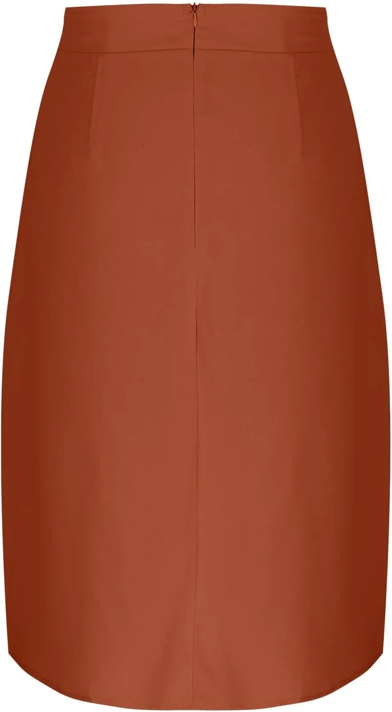 Womens Midi Skirts Button Front Casual Summer Skirt High Waisted A Line Work Skirts Flowy Beach Skirts with Pockets