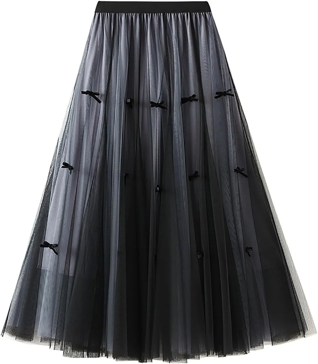 Women's Midi Tulle Skirts Floral Embroidery Layered Print Fairy Skirts Elastic Waist A-Line Mesh Skirt