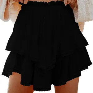 Womens Mini Skirts Ruffle Tiered Skirt Short Summer Skirt Casual Boho Skirt High Waisted A Line Skirt Crochet Shirts
