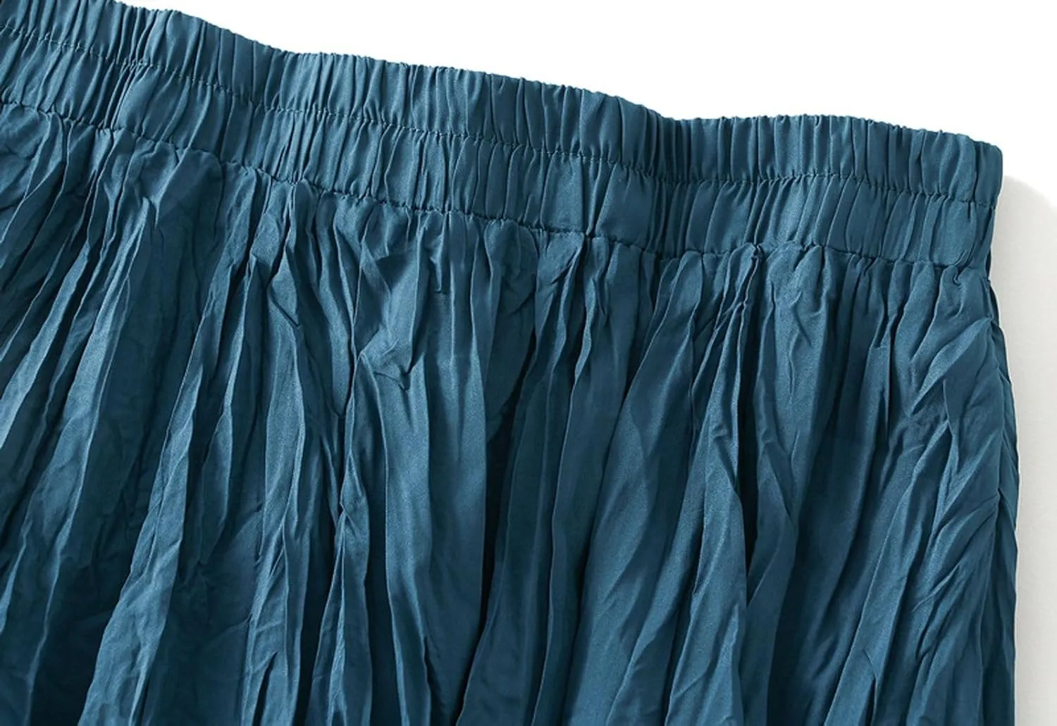 Women's Pleated A-Line Skirt with Elastic Waist Flowing Wrinkled Elegant Midi Skirt for Casual and Formal Occasions