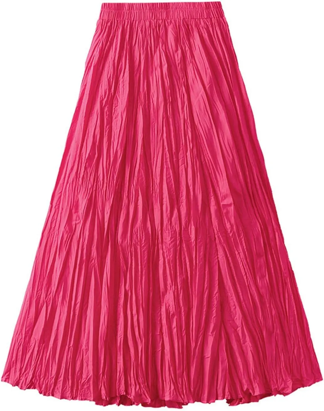 Women's Pleated A-Line Skirt with Elastic Waist Flowing Wrinkled Elegant Midi Skirt for Casual and Formal Occasions