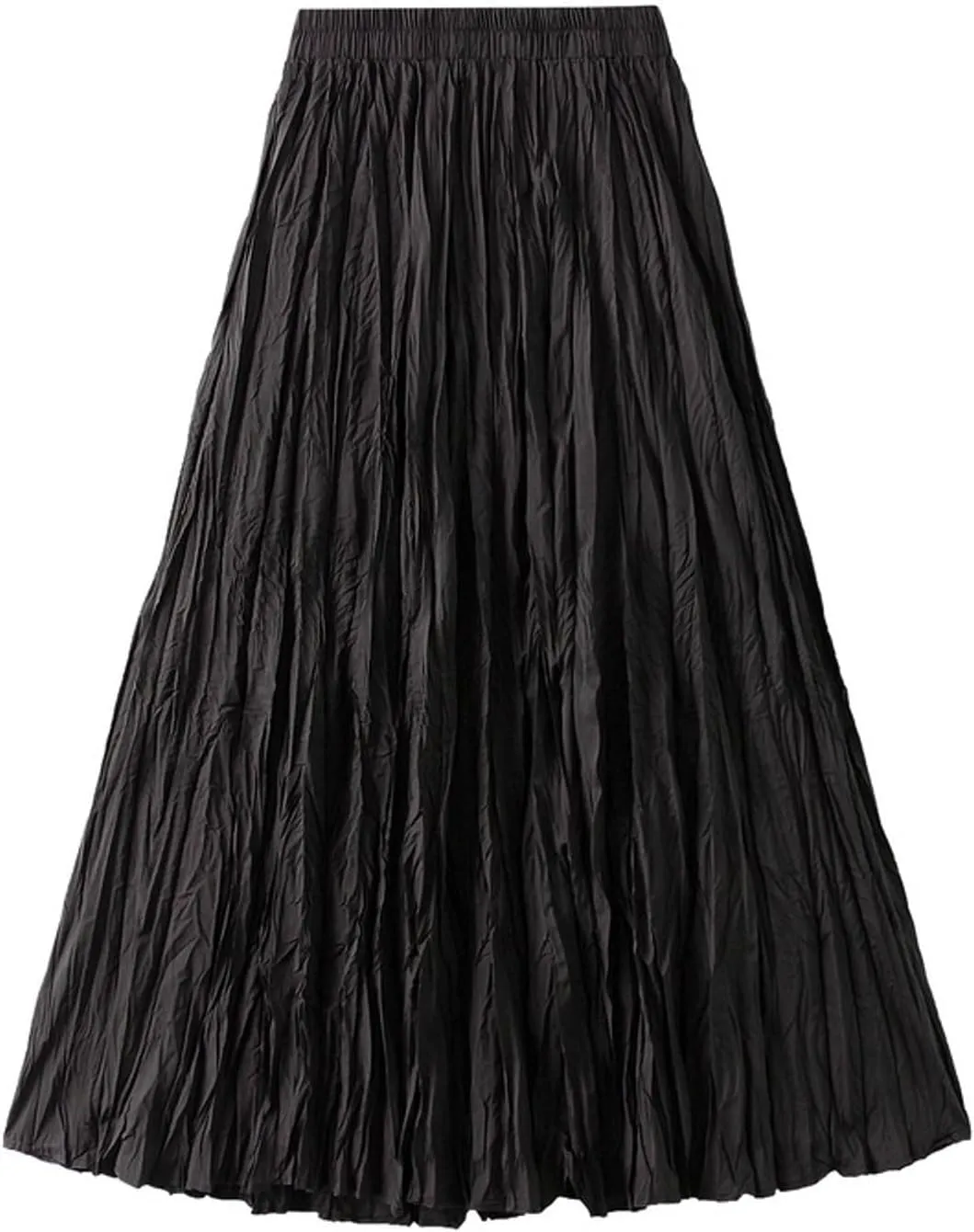 Women's Pleated A-Line Skirt with Elastic Waist Flowing Wrinkled Elegant Midi Skirt for Casual and Formal Occasions