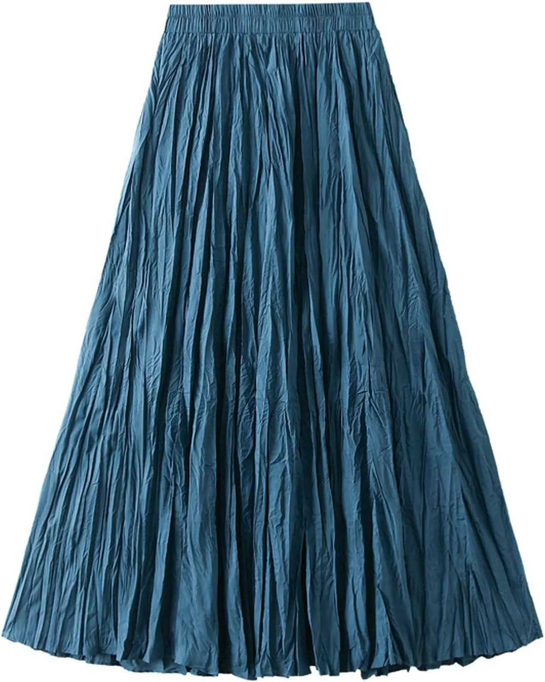 Women's Pleated A-Line Skirt with Elastic Waist Flowing Wrinkled Elegant Midi Skirt for Casual and Formal Occasions