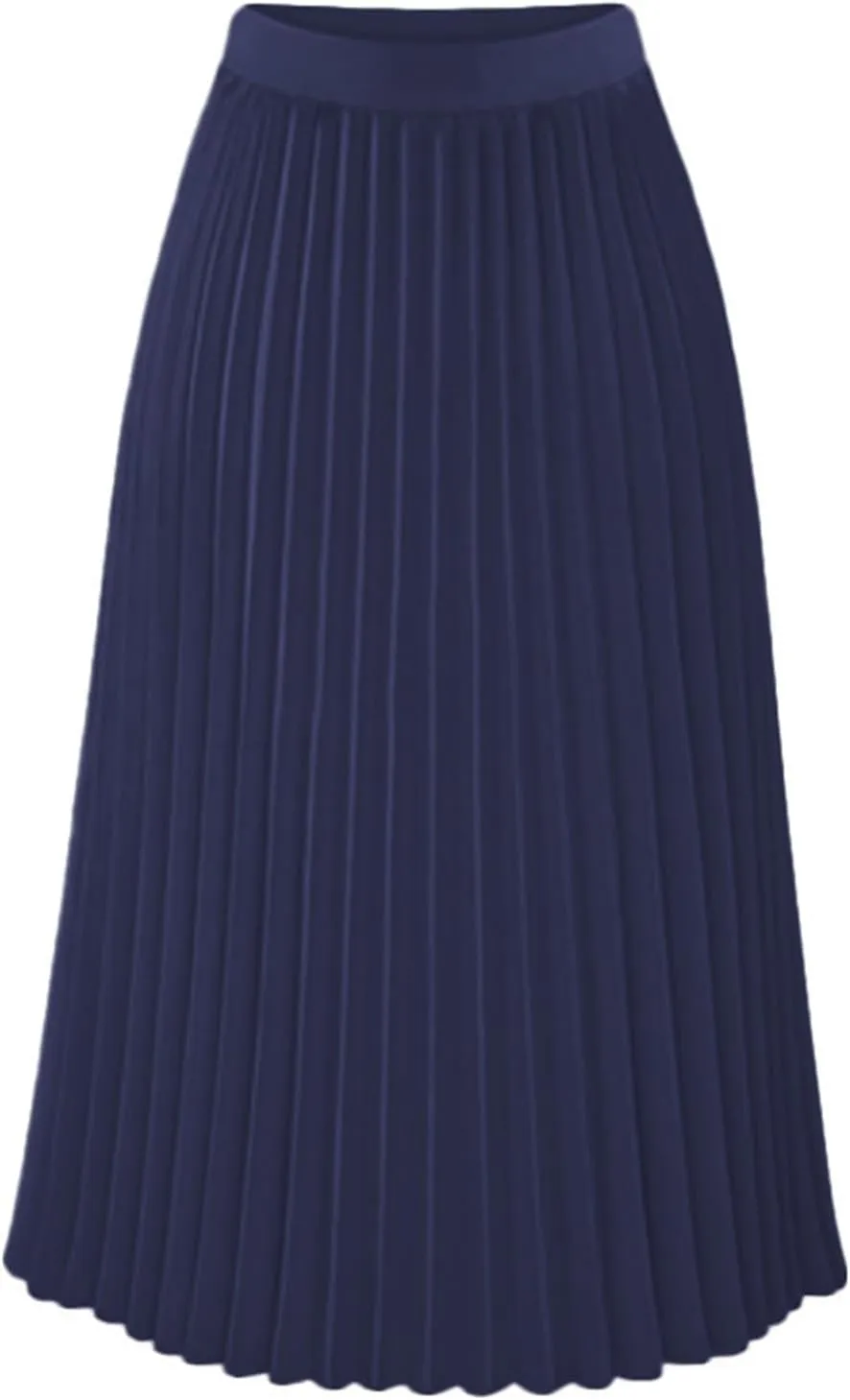 Womens Pleated Midi Skirts Elastic High Waist Dressy Casual Solid Color A-Line Flowy Swing Chiffon Skirts
