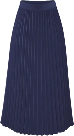Womens Pleated Midi Skirts Elastic High Waist Dressy Casual Solid Color A-Line Flowy Swing Chiffon Skirts